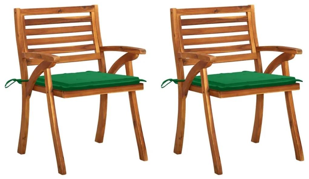Καρέκλες Τραπεζαρίας Κήπου 2 τεμ Μασίφ Ξύλο Ακακίας &amp; Μαξιλάρια - Πράσινο