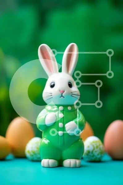 Intra Συλλεκτικό Ξύλινο Παζλ Plywood 4mm - Ειδώλιο λαγουδάκι του Πάσχα με πράσινα αυγά Σε Ξύλινο Κουτί - Διαστάσεις: 10x10 cm – 25 κομμάτια