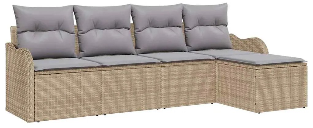 vidaXL Σετ Καναπέ Κήπου με μαξιλάρι 5 pcs Μπεζ Πολυ ράταν