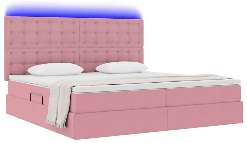 vidaXL Κρεβάτι με αποθηκευτικό χώρο και LED Ροζ 200 x 200 cm Βελούδο