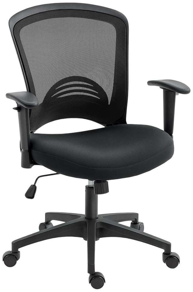 HOMCOM Καρέκλα γραφείου από πλέγμα, ρυθμιζόμενη καρέκλα γραφείου με πλεκτή πλάτη, τροχήλατη, με λειτουργία ανάκλισης, Μαύρο