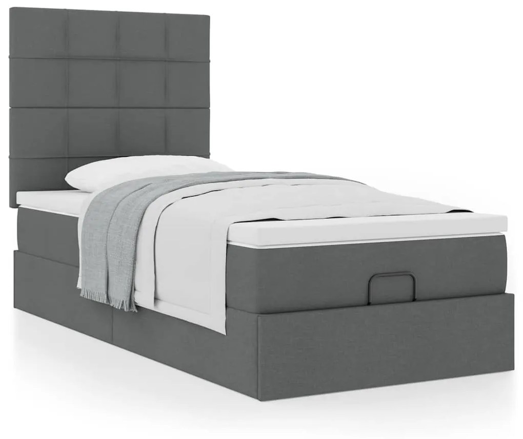 Οθωμανικό κρεβάτι με στρώμα σκούρο γκρι 90x190cm ύφασμα 3313120