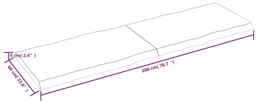 Επιφ Τραπεζιού Αν Καφέ 200x60x(2-6)εκ.Ακατέργ. Μασίφ Ξύλο Δρυός - Καφέ