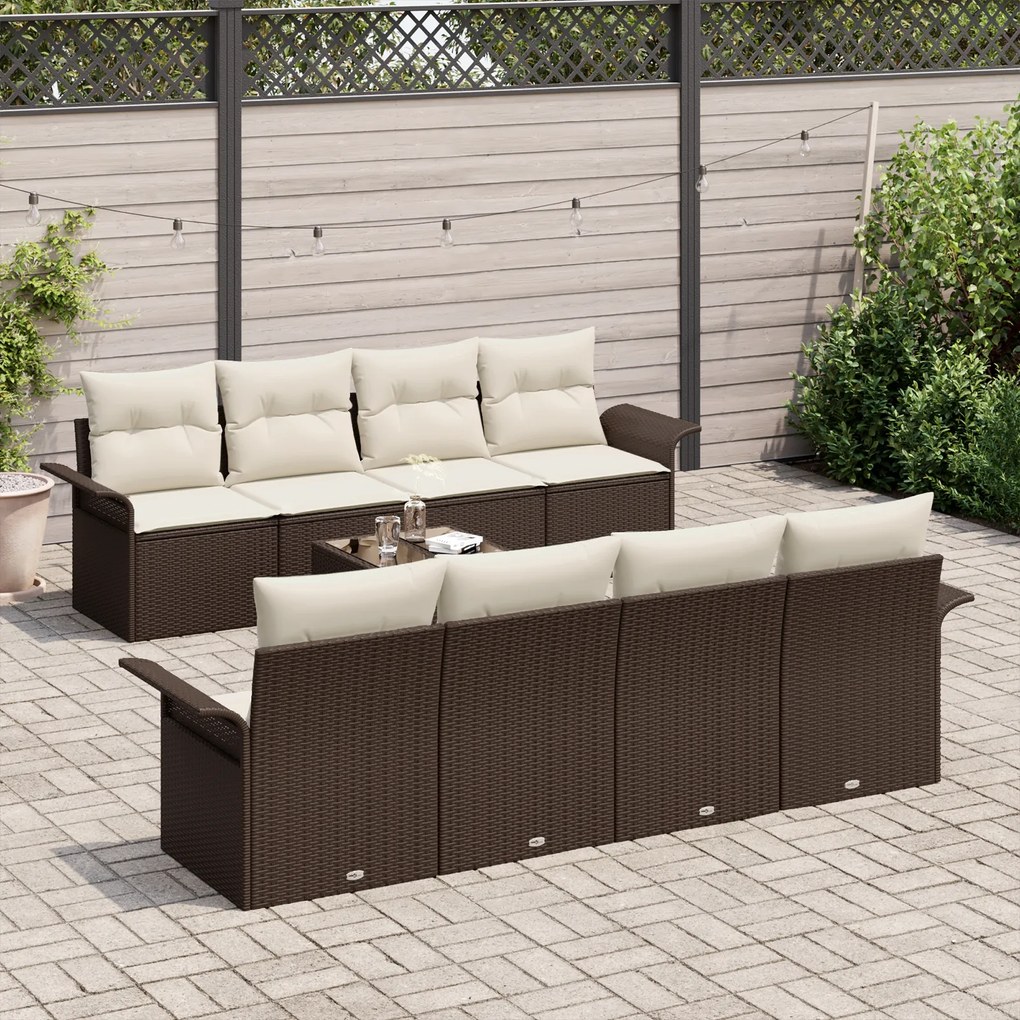 vidaXL 9 Piece Garden Sofa Set with Cushions Brown Poly Rattan