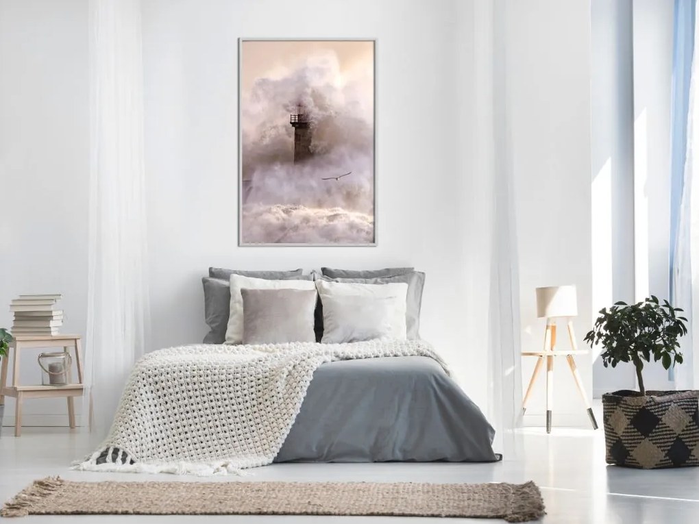 Αφίσα - Lighthouse During a Storm - 30x45 - Χρυσό - Χωρίς πασπαρτού