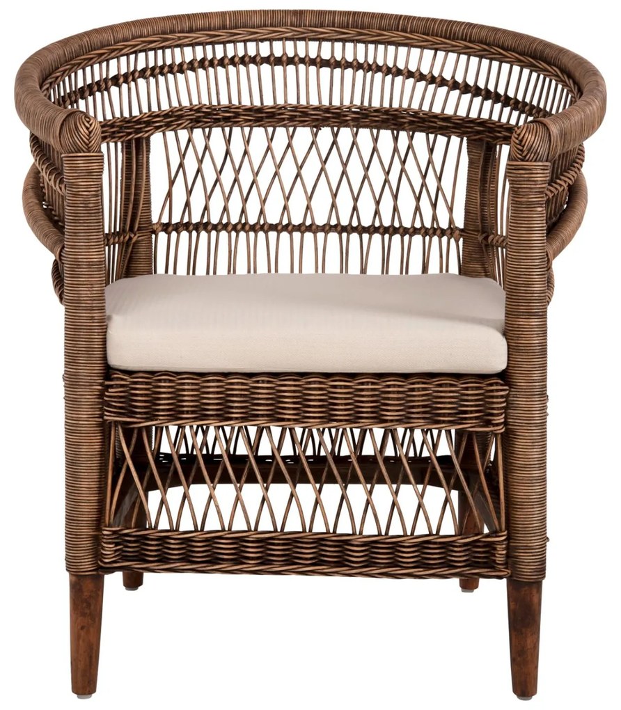 Καρέκλα - Πολυθρόνα MALAWI C9635.01 Ξύλο Μαόνι με Rattan Kαφέ και Λευκό Μαξιλάρι 80x70x86Υεκ. 80x70x86 εκ.