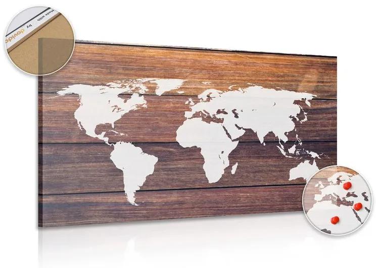 Εικόνα στον παγκόσμιο χάρτη φελλού με ξύλινο φόντο - 120x80  wooden