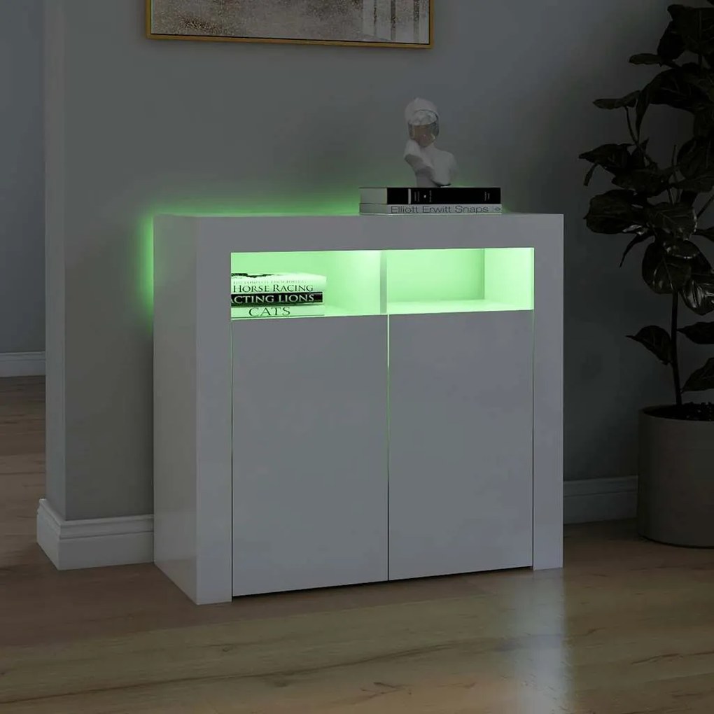 vidaXL Ντουλάπι με LED Γυαλιστερό Λευκό 80 x 35 x 75 εκ.