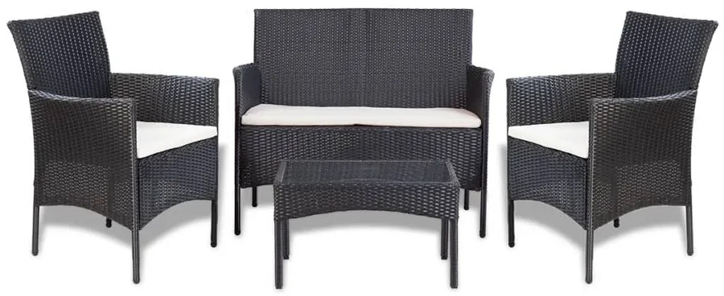 vidaXL Σαλόνι Κήπου 4 Τεμαχίων Μαύρο από Συνθετικό Ρατάν με Μαξιλάρια