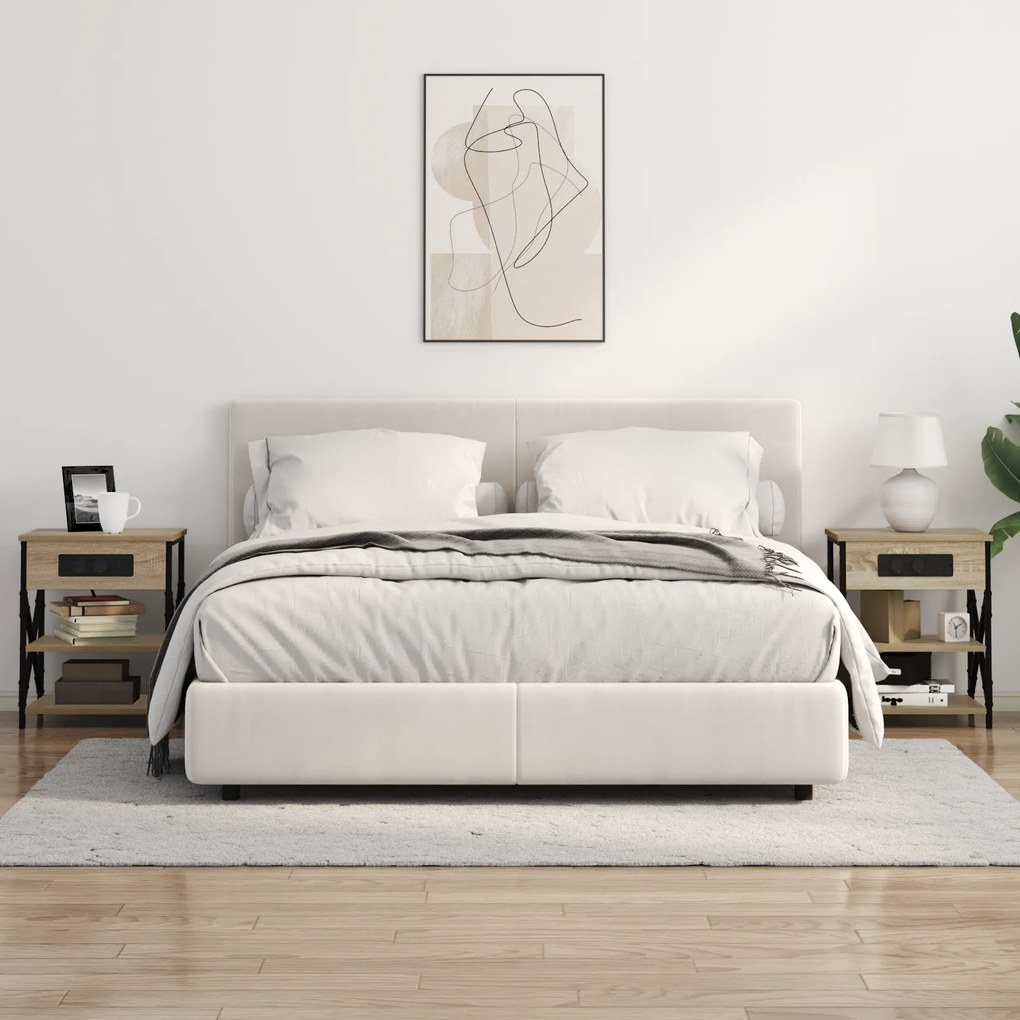 vidaXL Κομοδίνο με Σταθμό Φόρτισης με ράφι 2 pcs Sonoma Δρυς