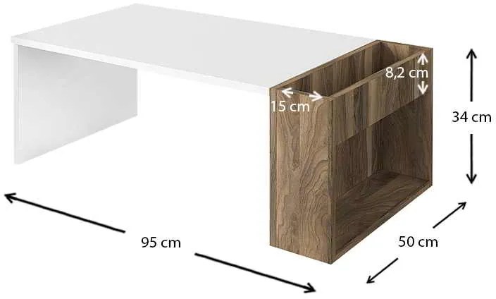 Τραπεζάκι σαλονιού View Megapap από μελαμίνη χρώμα λευκό - καρυδί 95x50x34εκ.
