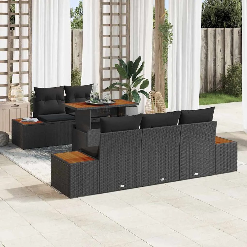 vidaXL Σετ Καναπέ Κήπου με αποθήκευση 6 pcs Μαύρο Πολυ ράταν