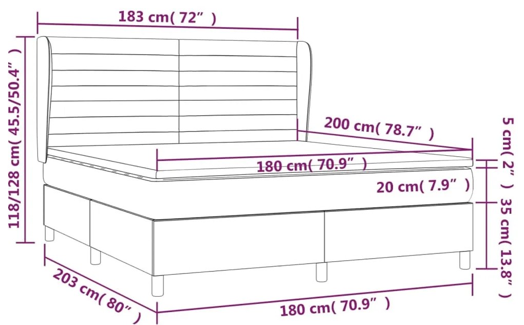vidaXL Κρεβάτι Boxspring με Στρώμα Σκούρο Πράσινο 180x200εκ. Βελούδινο