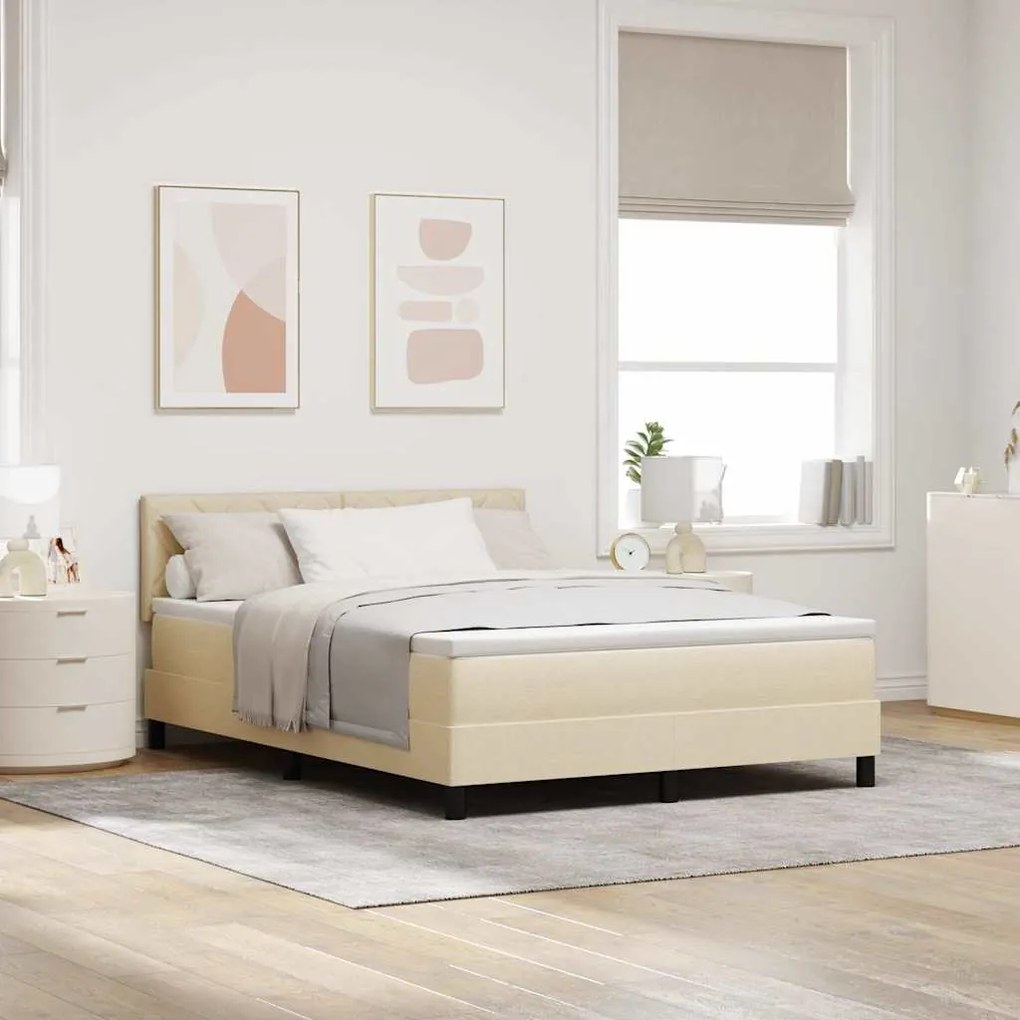 vidaXL κρεβάτι με ελατήριο και στρώμα μπεζ 140x200 εκ. υφάσματος