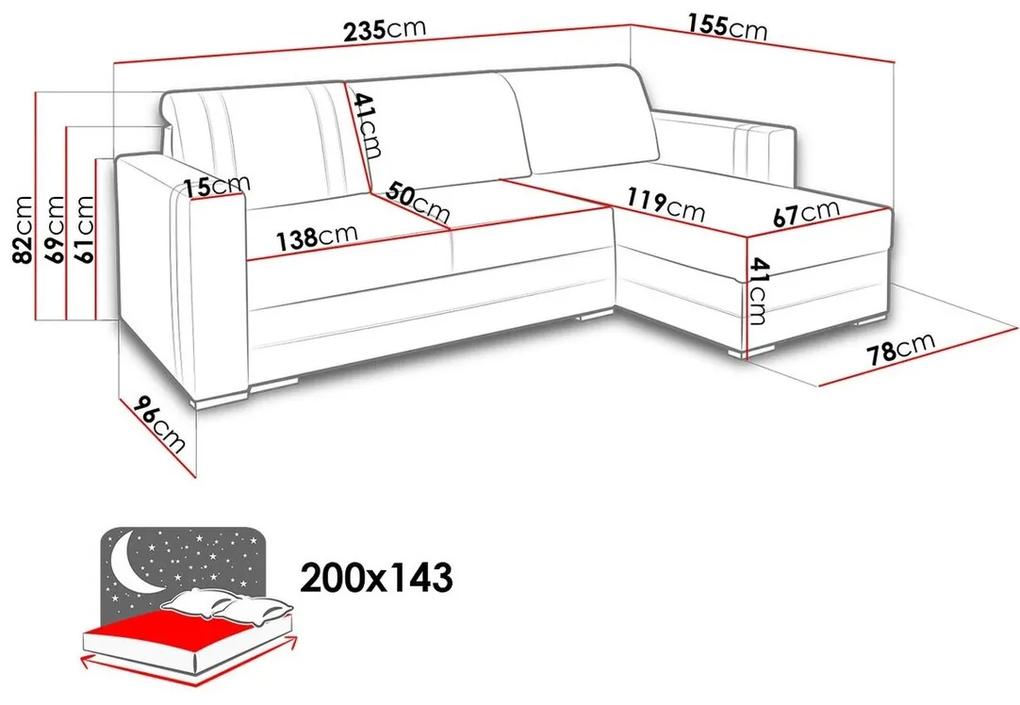 Γωνιακός Καναπές Edinburg 101, Λειτουργία ύπνου, Αποθηκευτικός χώρος, 235x155x82cm, 111 kg, Πόδια: Πλαστική ύλη | Epipla1.gr