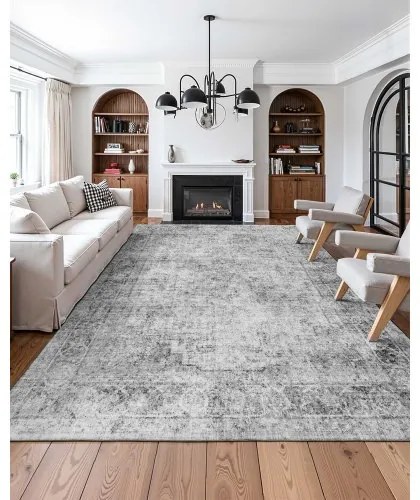 VEVOR Large Area Rug 9 x 12 ft Anti-Skid Tear-Resistant Floor Mat Bohemian Gray