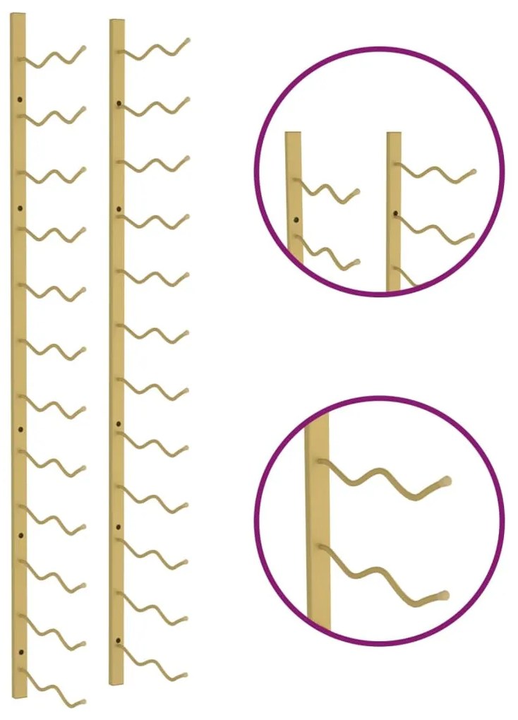 vidaXL Ραφιέρα Κρασιών Τοίχου για 24 Φιάλες Χρυσή Σιδερένια