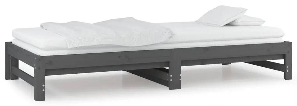 vidaXL Καναπές Κρεβάτι Συρόμενος Γκρι 2x(80x200) εκ. Μασίφ Ξύλο Πεύκου