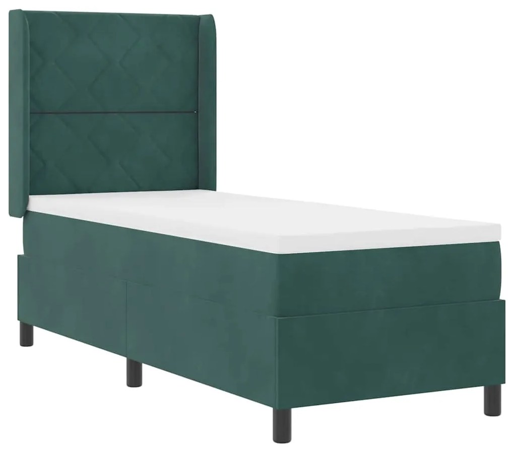vidaXL Κρεβάτι Box Spring LED με Στρώμα Σκούρο Πράσινο 80 x 200 cm