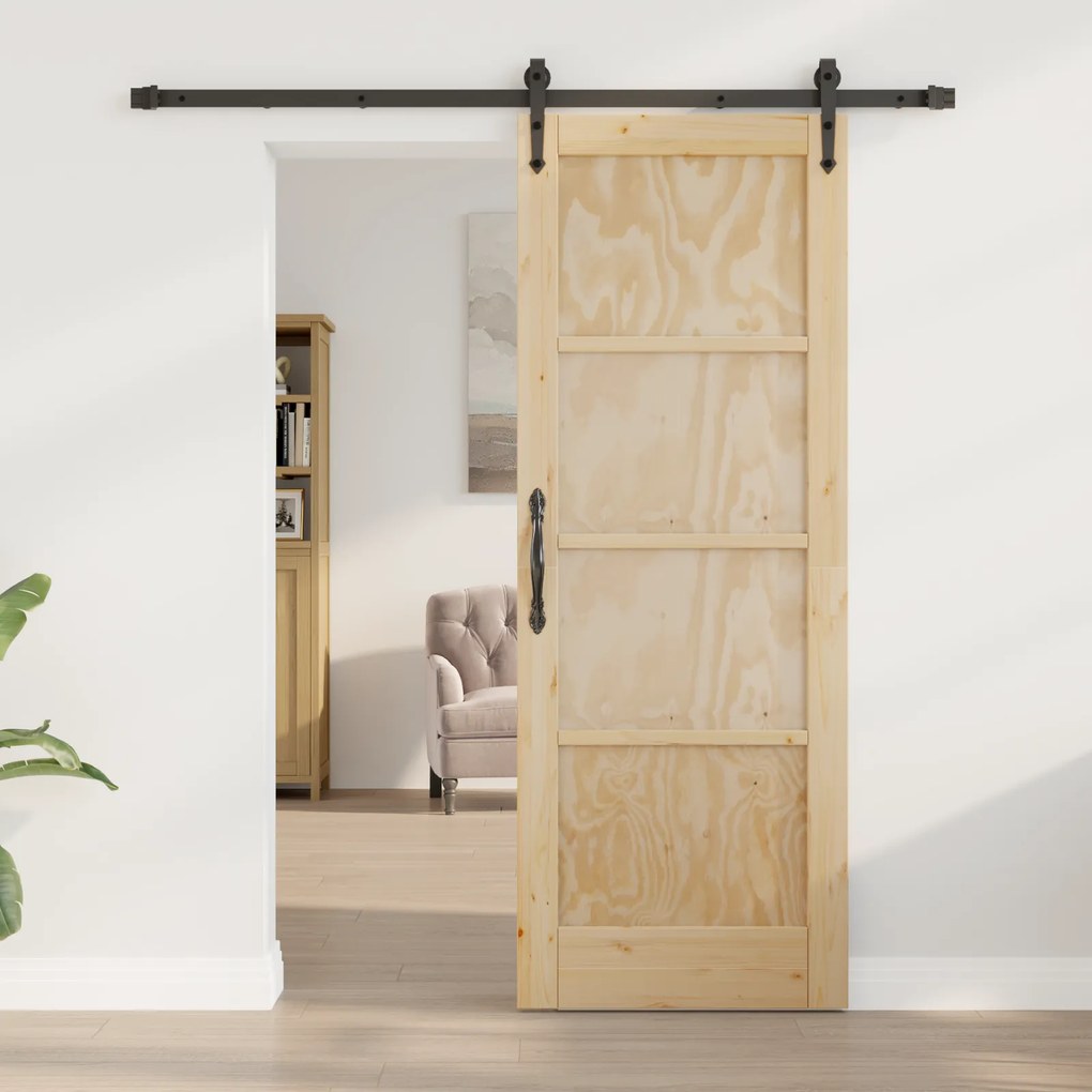 vidaXL Συρόμενη Πόρτα με Σετ Εξαρτημάτων 73.5x198.5 cm Συμπαγές Ξύλο Πεύκου