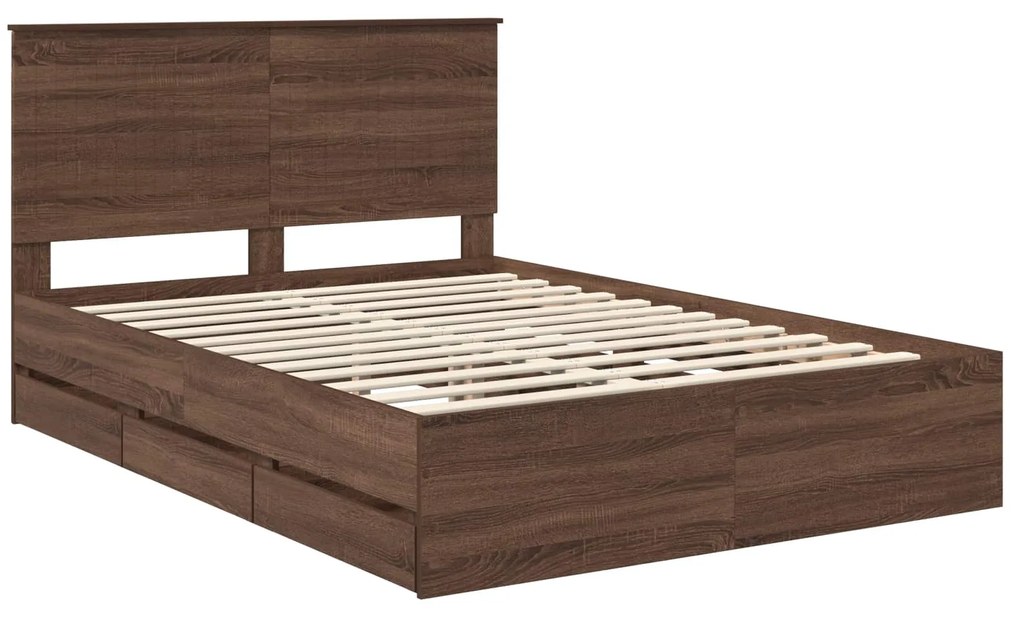 vidaXL Σκελετός Κρεβατιού Καφέ δρυς 140 x 200 cm Μηχανήματος Ξύλο