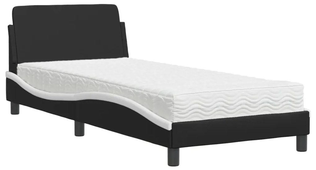 vidaXL Κρεβάτι με Στρώμα Dover Μαύρο και Λευκό 90 x 200 εκ. Συνθετικό Δέρμα