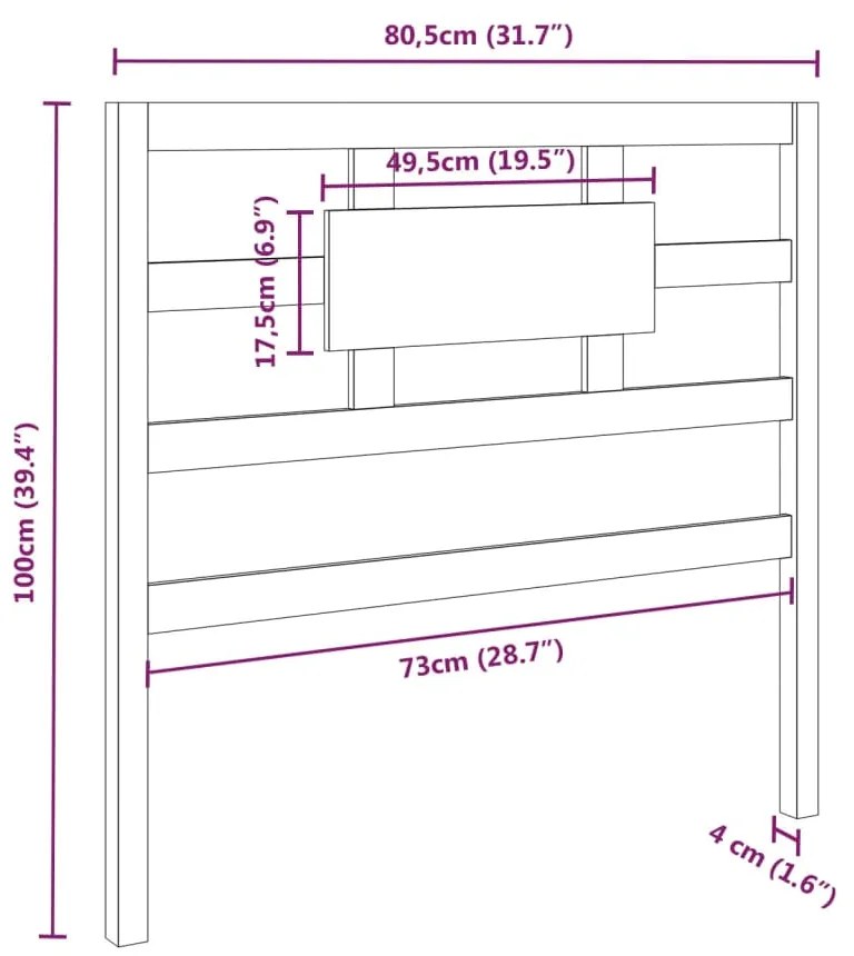 vidaXL Κεφαλάρι Κρεβατιού Γκρι 80,5x4x100 εκ. από Μασίφ Ξύλο Πεύκου