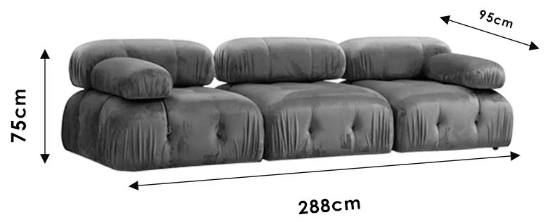 Καναπές 3θέσιος Divine βελουτέ σε χρώμα γκρι 288x95x75εκ - Ύφασμα - 071-001457