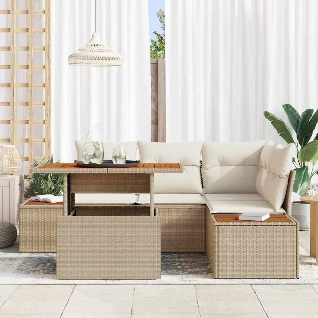 vidaXL Σέτ φαγητού για κήπο 5 pcs Μπεζ, Κρέμα 100 x 55 x 73 εκ