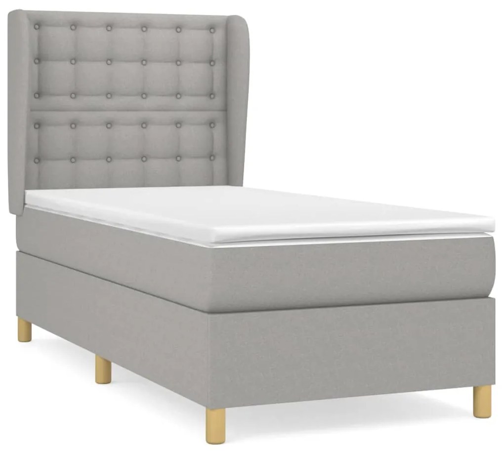 vidaXL Κρεβάτι Boxspring με Στρώμα Ανοιχτό Γκρι 100x200 εκ. Υφασμάτινο