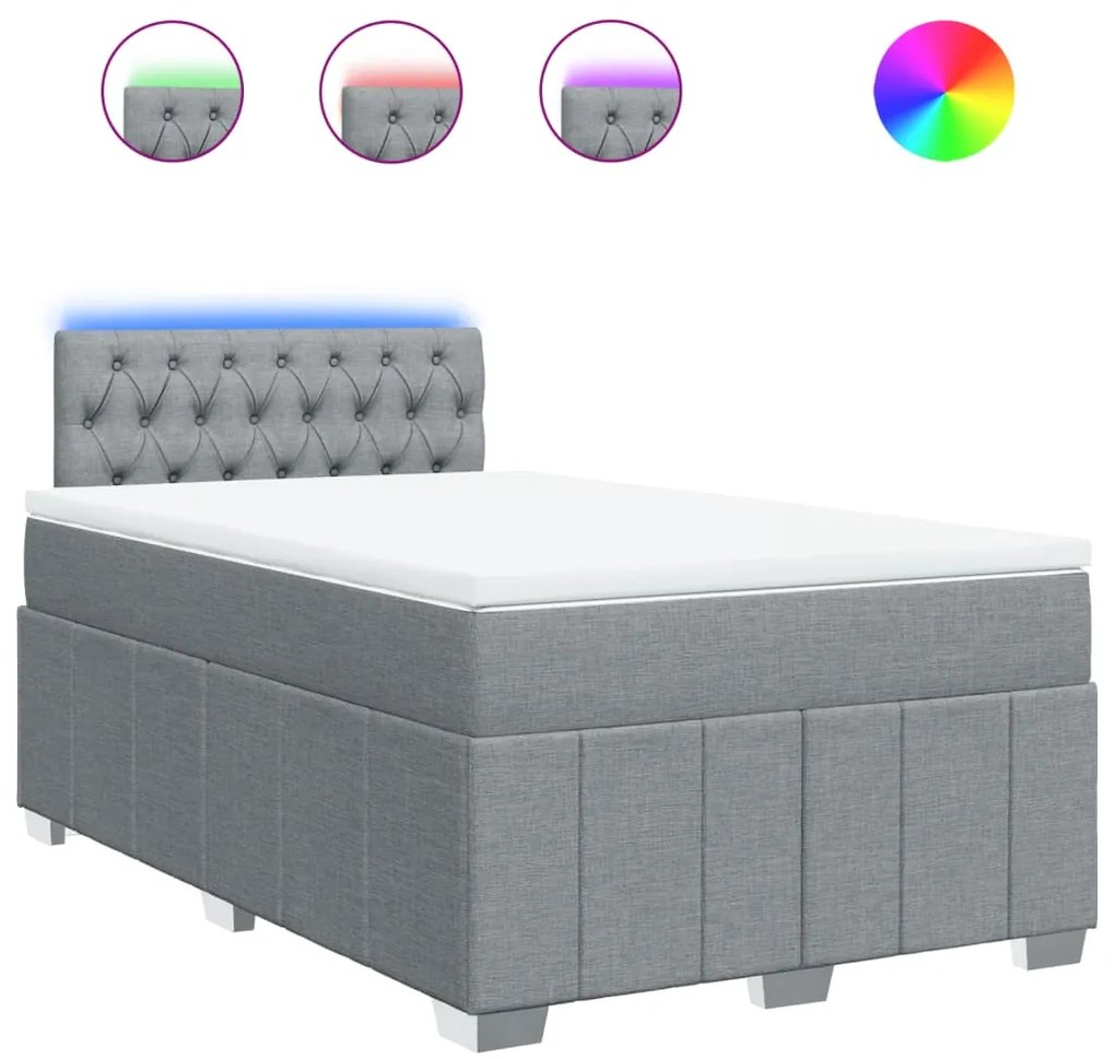 vidaXL Κρεβάτι Boxspring με Στρώμα Ανοιχτό Γκρι 120x190 εκ. Υφασμάτινο