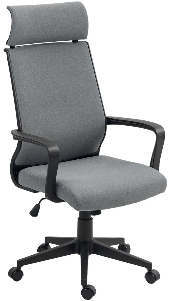 HOMCOM Πολυθρόνα Γραφείου με Μαλακή Πλάτη, Ρόδες, Μπράτσα, Ρυθμιζόμενο Ύψος Γραφείου, Τεχνητό Μαλλί, Γκρι