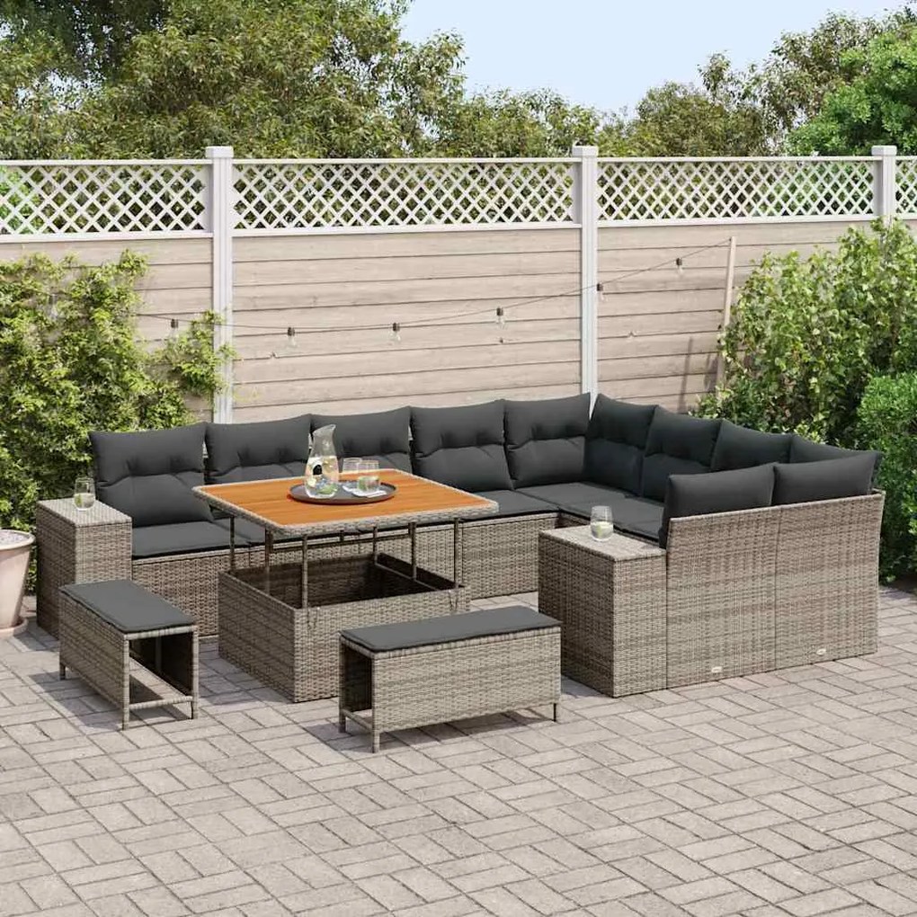 vidaXL Σετ Καναπέ Κήπου Ρυθμιζόμενο ύψος 12 pcs Γκρι συνθετικό ρατάν