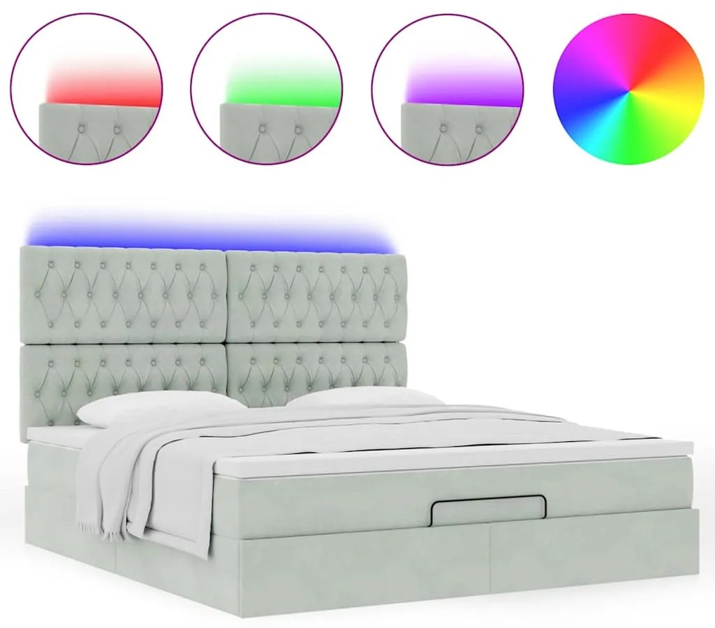 Οθωμανικό κρεβάτι με στρώματα &amp; LEDs Ανοιχτό γκρι Βελούδο 3314402