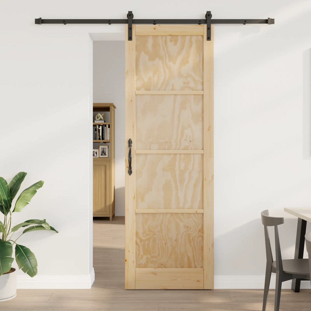 vidaXL Συρόμενη πόρτα με σετ αξεσουάρ 78x232 εκ. Μασίφ Ξύλο Πεύκου