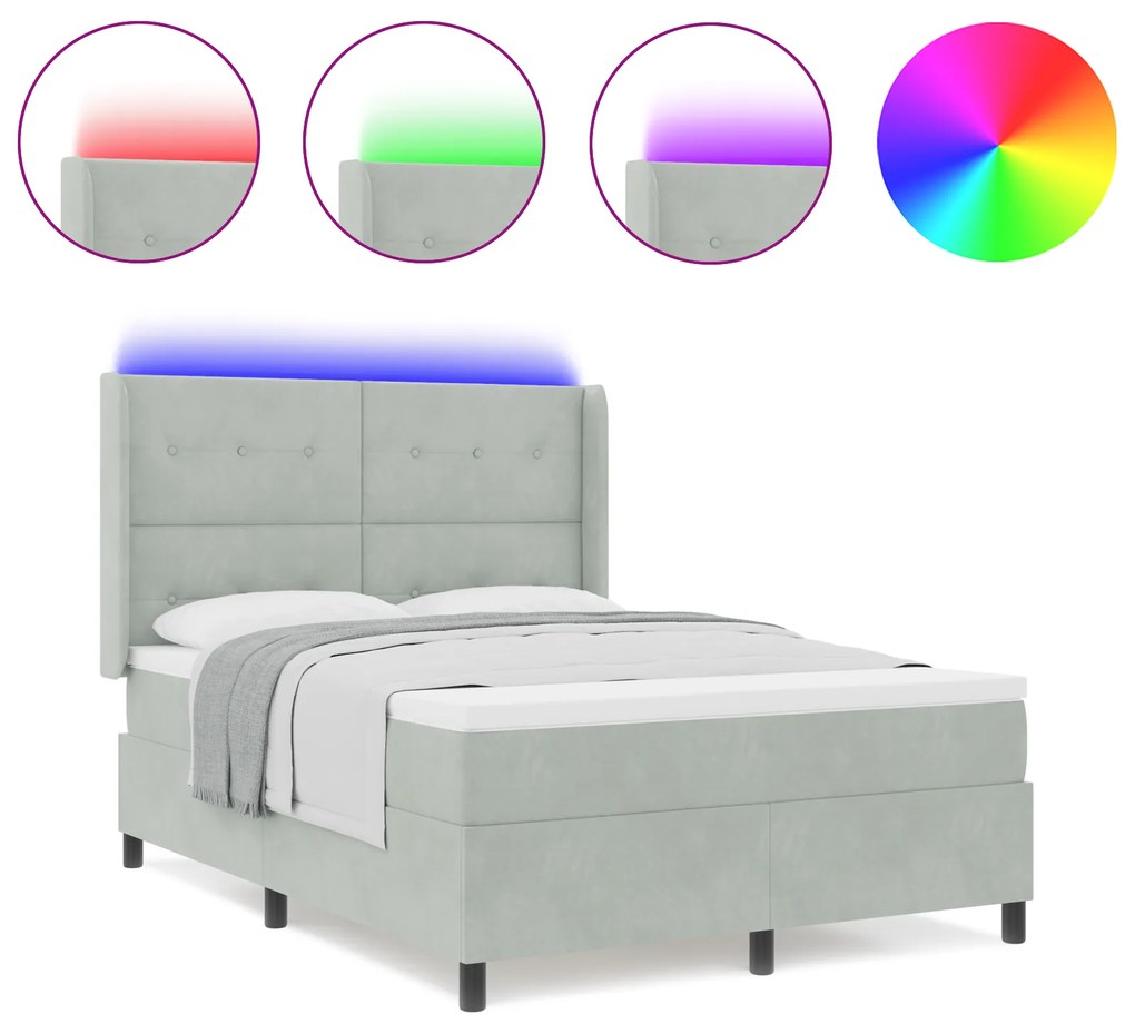 vidaXL Κρεβάτι με Στρώμα & Φωτισμό LED Γκρι 140x190 εκ. Βελούδο