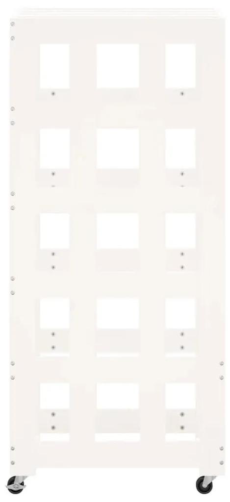 Ξυλοθήκη με Τροχούς Λευκή 40x49x110 εκ. από Μασίφ Ξύλο Πεύκου