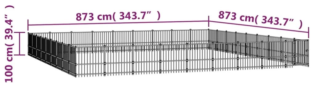 vidaXL Κλουβί Σκύλου Εξωτερικού Χώρου 76,21 μ² από Ατσάλι