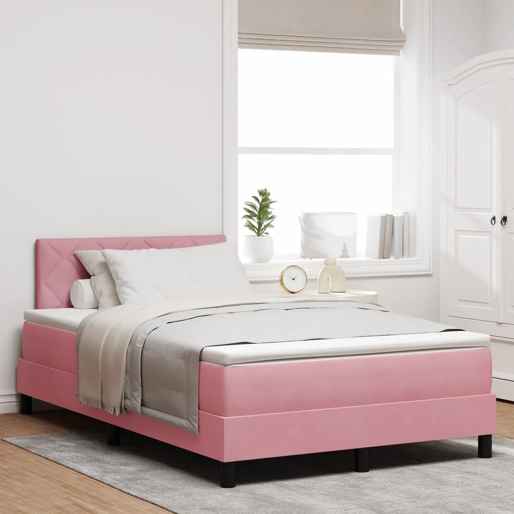vidaXL κρεβάτι Box Spring με στρώμα rosa Μικρό Διπλό Βελούδο