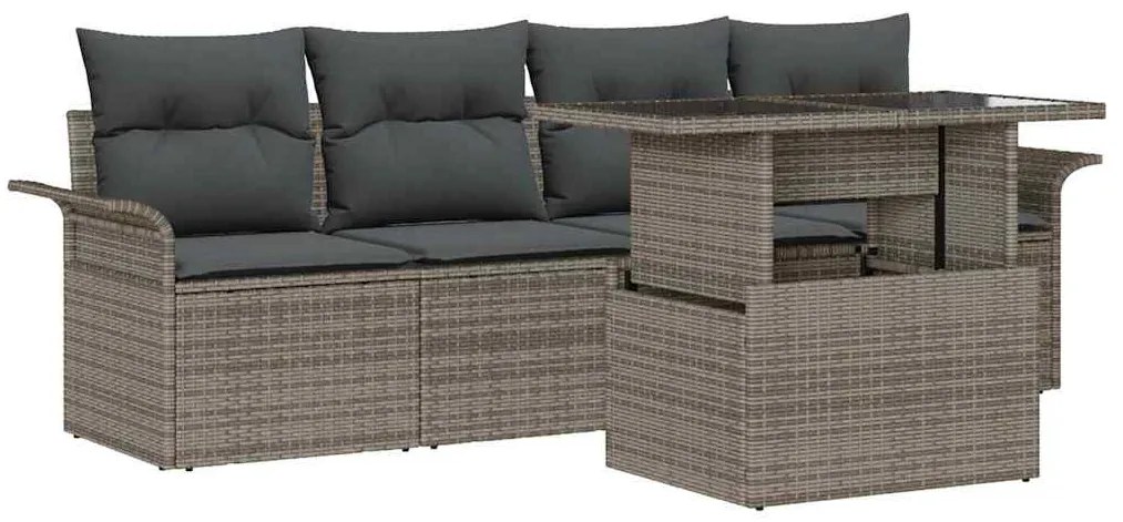 vidaXL Σετ Καναπέ Κήπου με μαξιλάρι 5 pcs Γκρι Πολυ ράταν