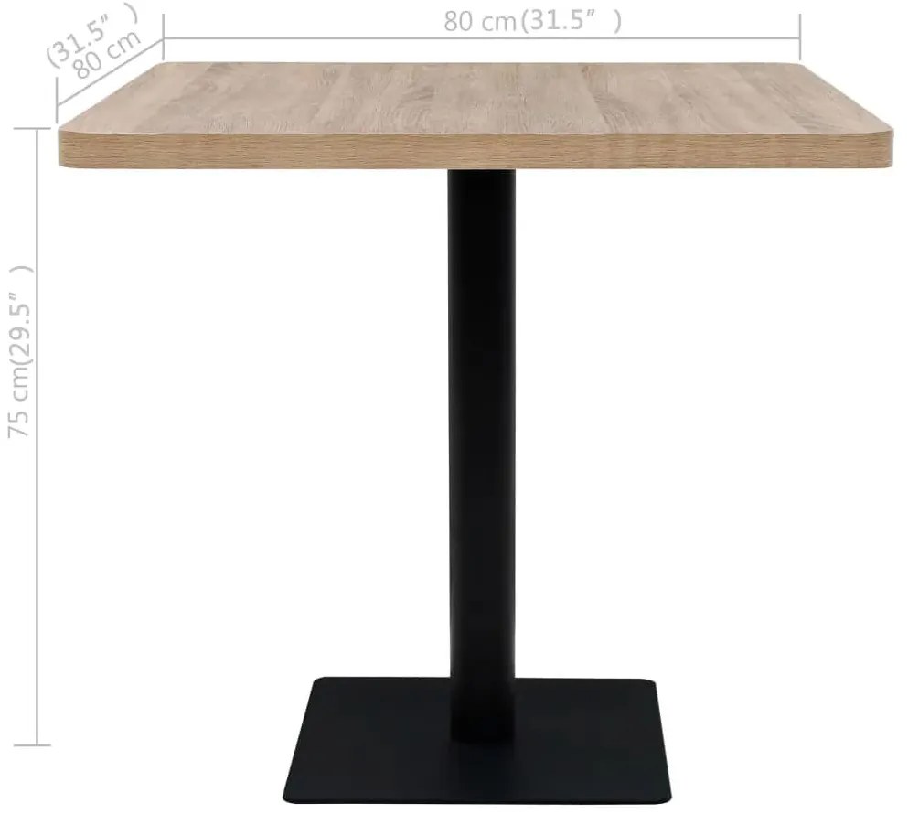vidaXL Τραπέζι Bistro Τετράγωνο Χρώμα Δρυός 80x80x75 εκ. MDF/Ατσάλι