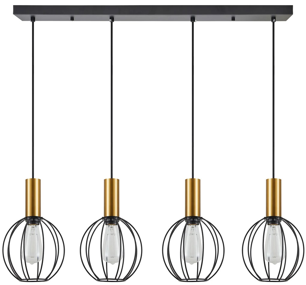 SE21-GM-4-4BL-GR1 ADEPT TUBE Gold Matt Pendant Black Metal Grid+
