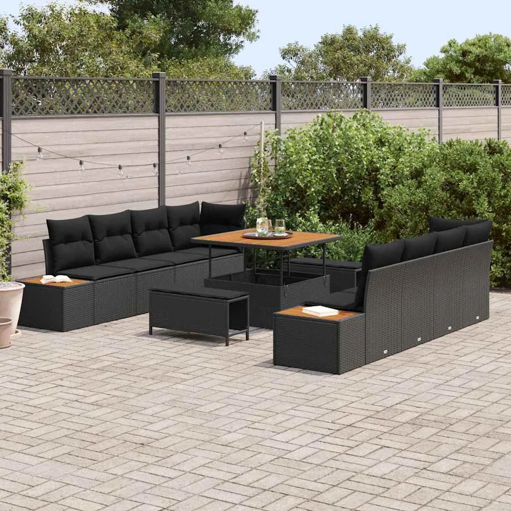 vidaXL Σετ Καναπέ Κήπου με μαξιλάρι 11 pcs Μαύρο Πολυ ράταν