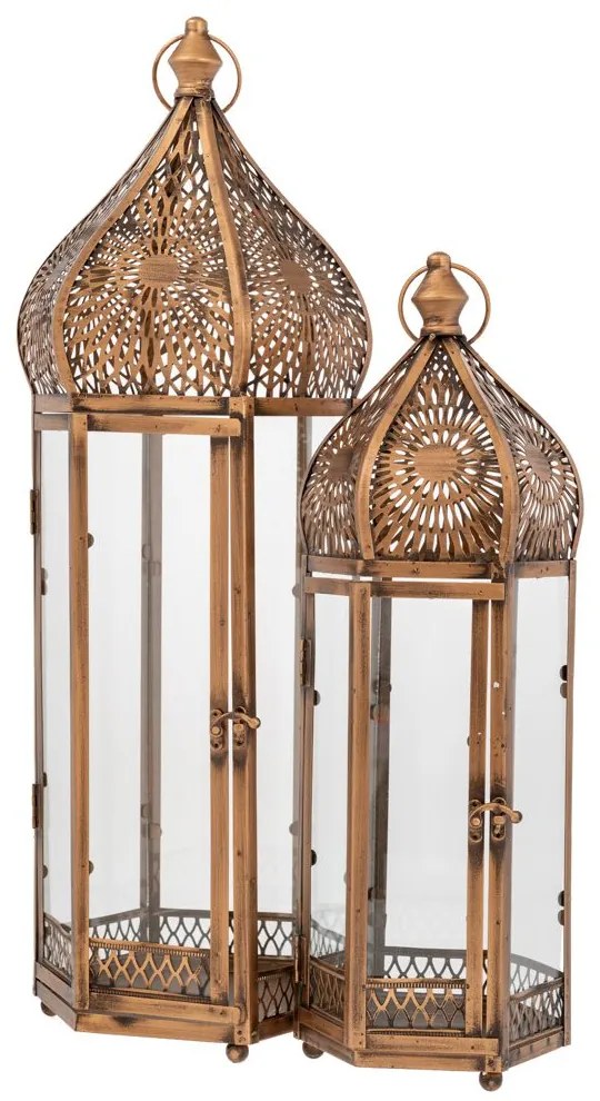Φανάρι Σετ 2τμχ Vintage Μεταλλικό Χρυσό 25,5x22,5x68εκ.-19,5x17x52εκ. iliadis 89546
