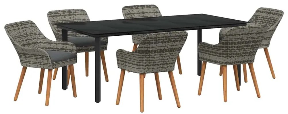 vidaXL Σέτ φαγητού για κήπο με μαξιλάρι 7 pcs Γκρι συνθετικό ρατάν