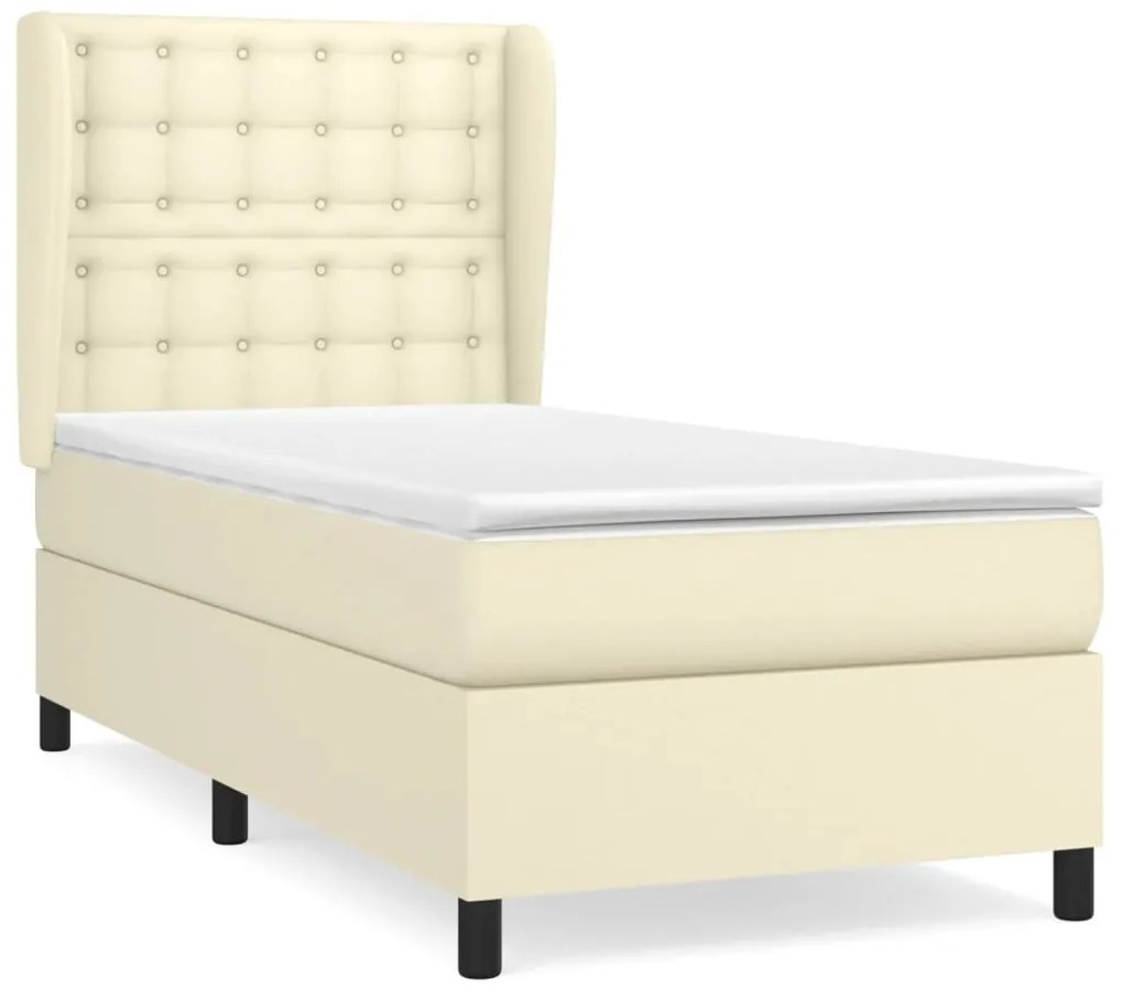 vidaXL Κρεβάτι Boxspring με Στρώμα Κρεμ 100x200εκ. από Συνθετικό Δέρμα