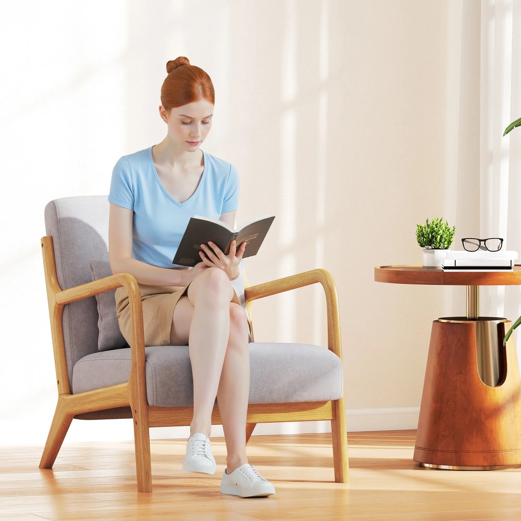 HOMCOM Κομψή πολυθρόνα lounge με ξύλινο σκελετό και επένδυση αφρού, βελούδινη όψη, για σαλόνι, υπνοδωμάτιο, Γκρι