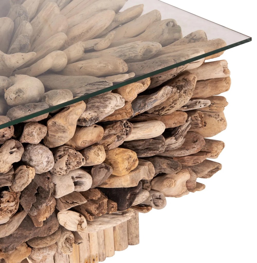 Τραπεζάκι σαλονιού SPARROW C9963 Τετράγωνο Driftwood &amp; Γυαλί 75x75x51Υ εκ. 75x75x51 εκ.