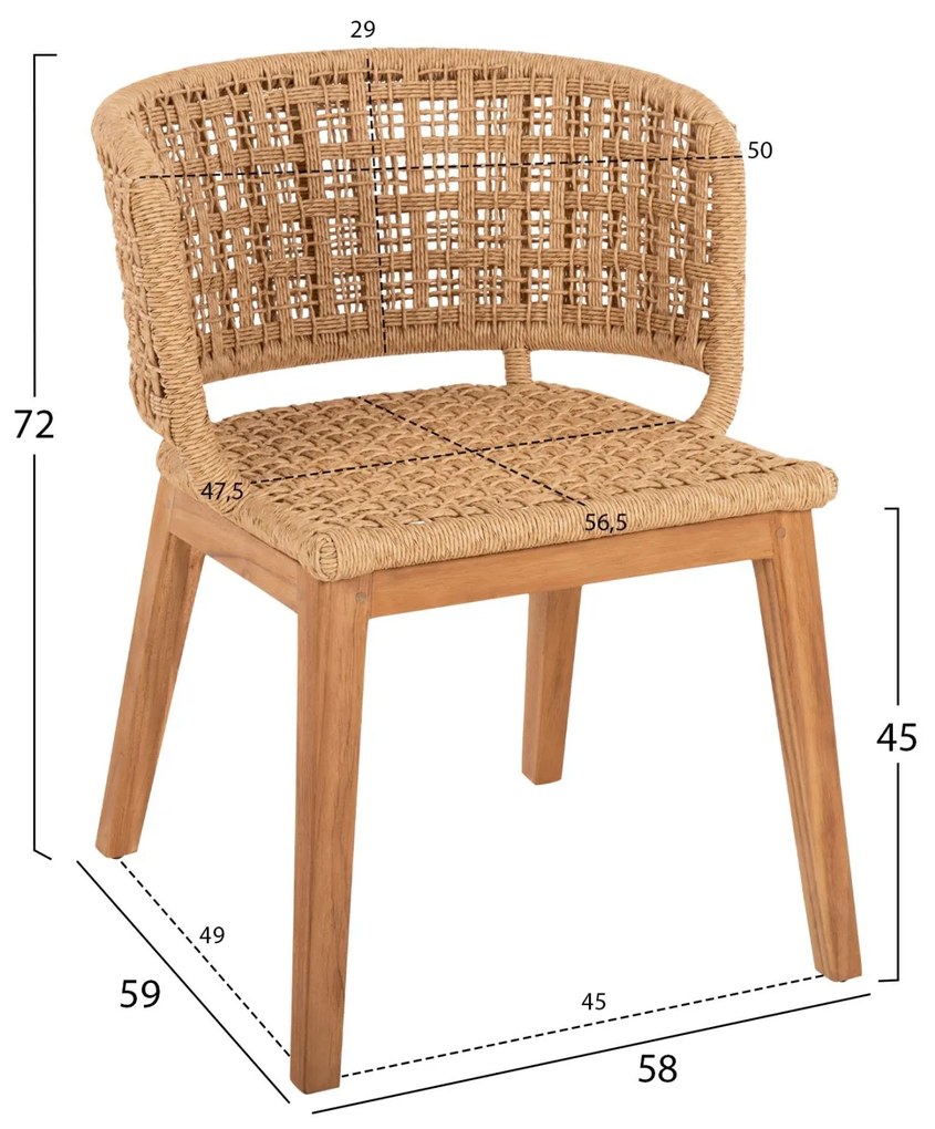 Πολυθρόνα FARLEY Ξύλο Teak και Συνθετικό Σχοινί Φυσικό 58x59x72Yεκ. 58x59x72 εκ.