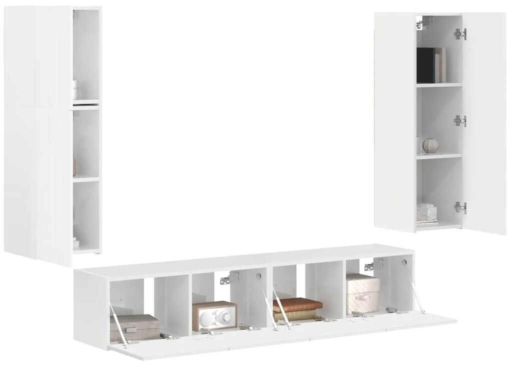 vidaXL Σετ επίπλου τηλεόρασης Επιτοίχιο 4 pcs Υψηλής γυαλάδας λευκό